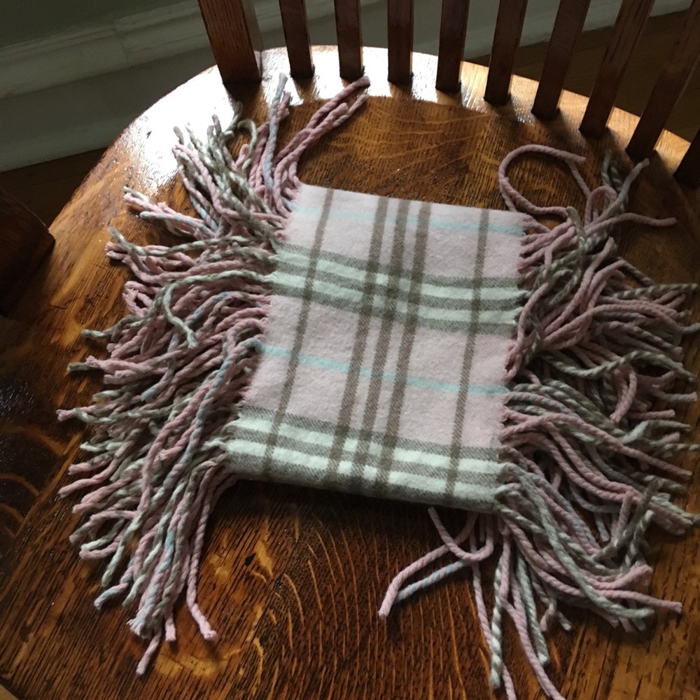Burberry Cashmere Pink Plaid Double Fringe Scarf